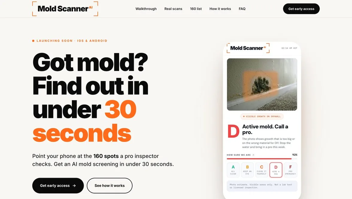 Mold Scanner AI app site built by Tested Media, SEO company serving Fresno